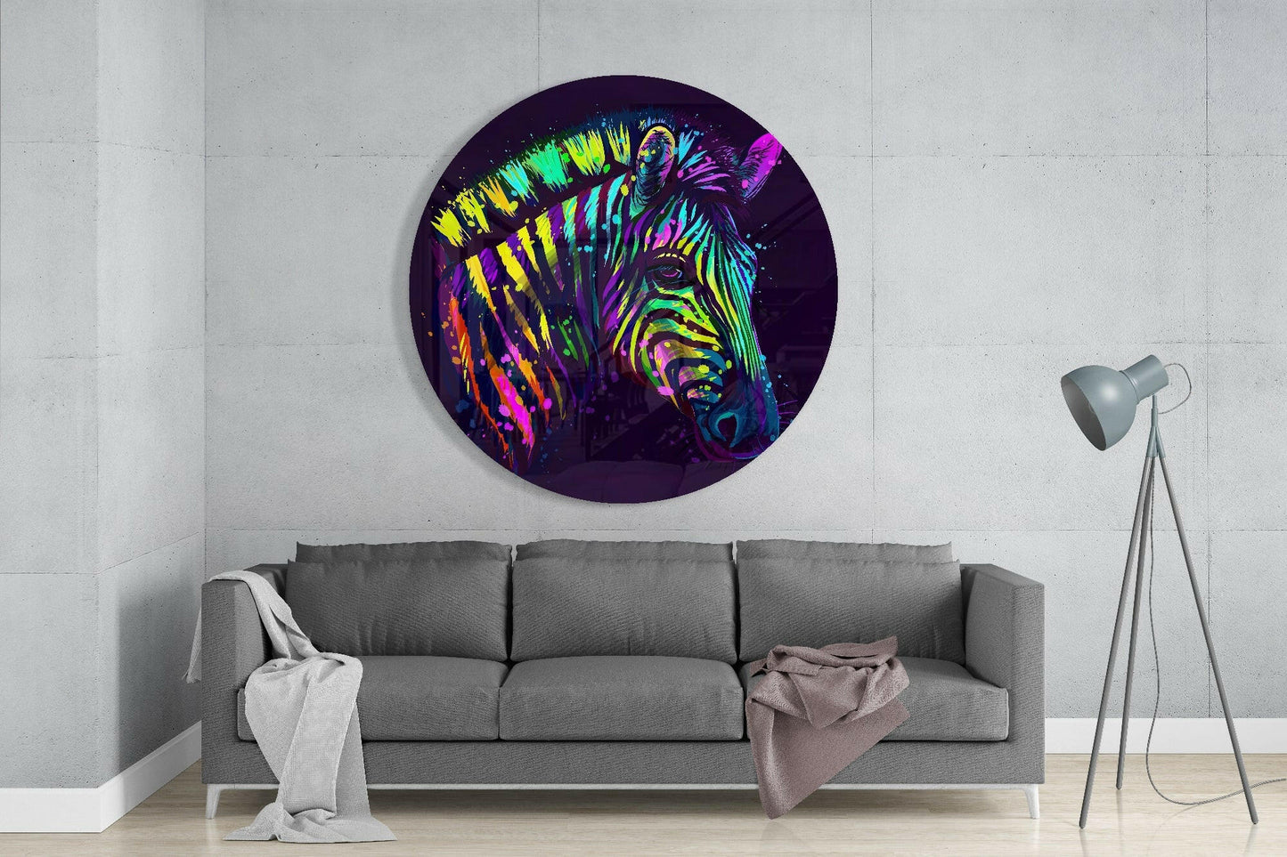 Rainbow Zebra Paint Drips Glass Wall Art