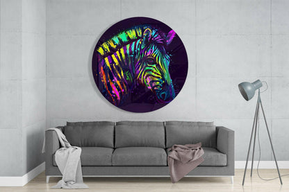Rainbow Zebra Paint Drips Glass Wall Art