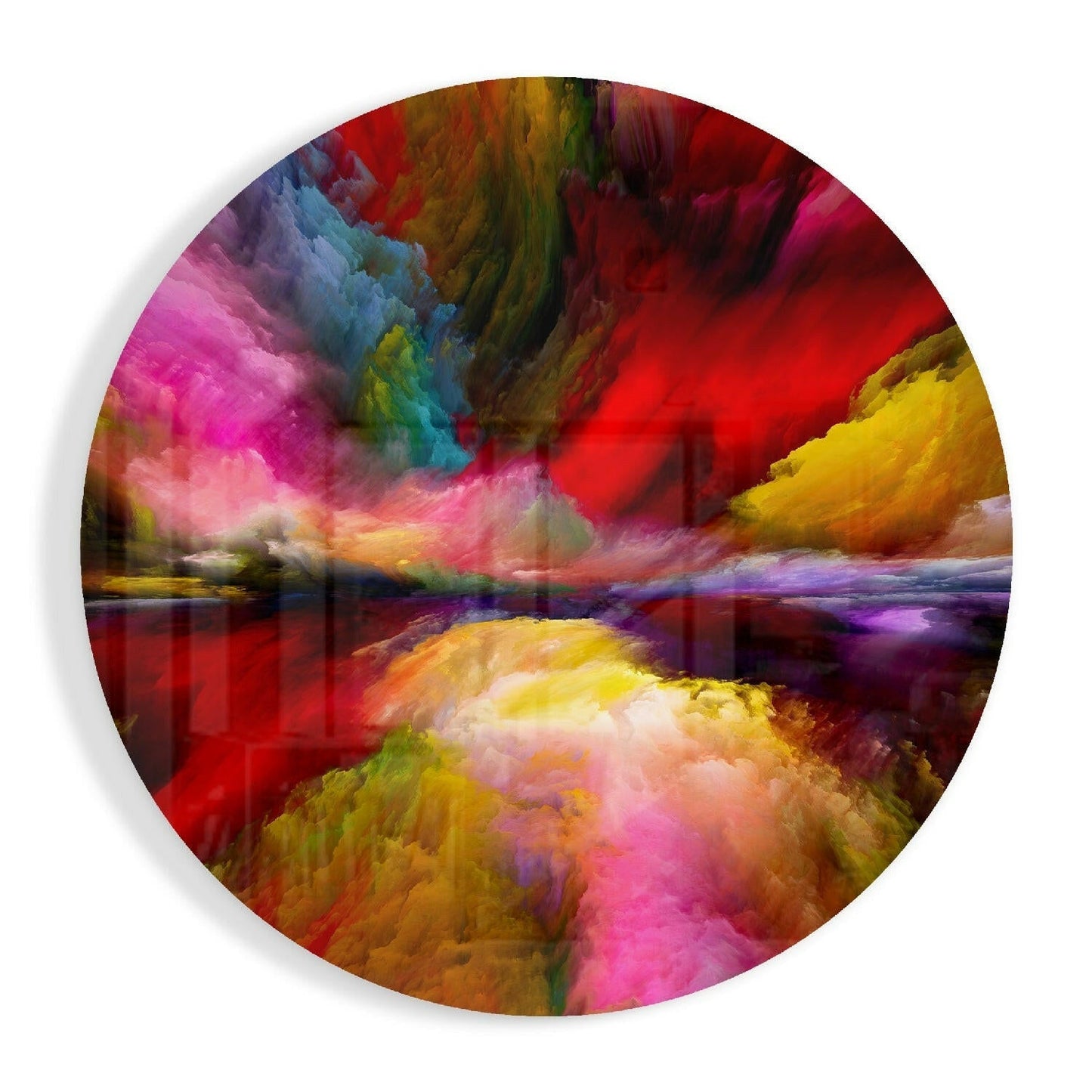 Crimson rainbow smoke glass wall art