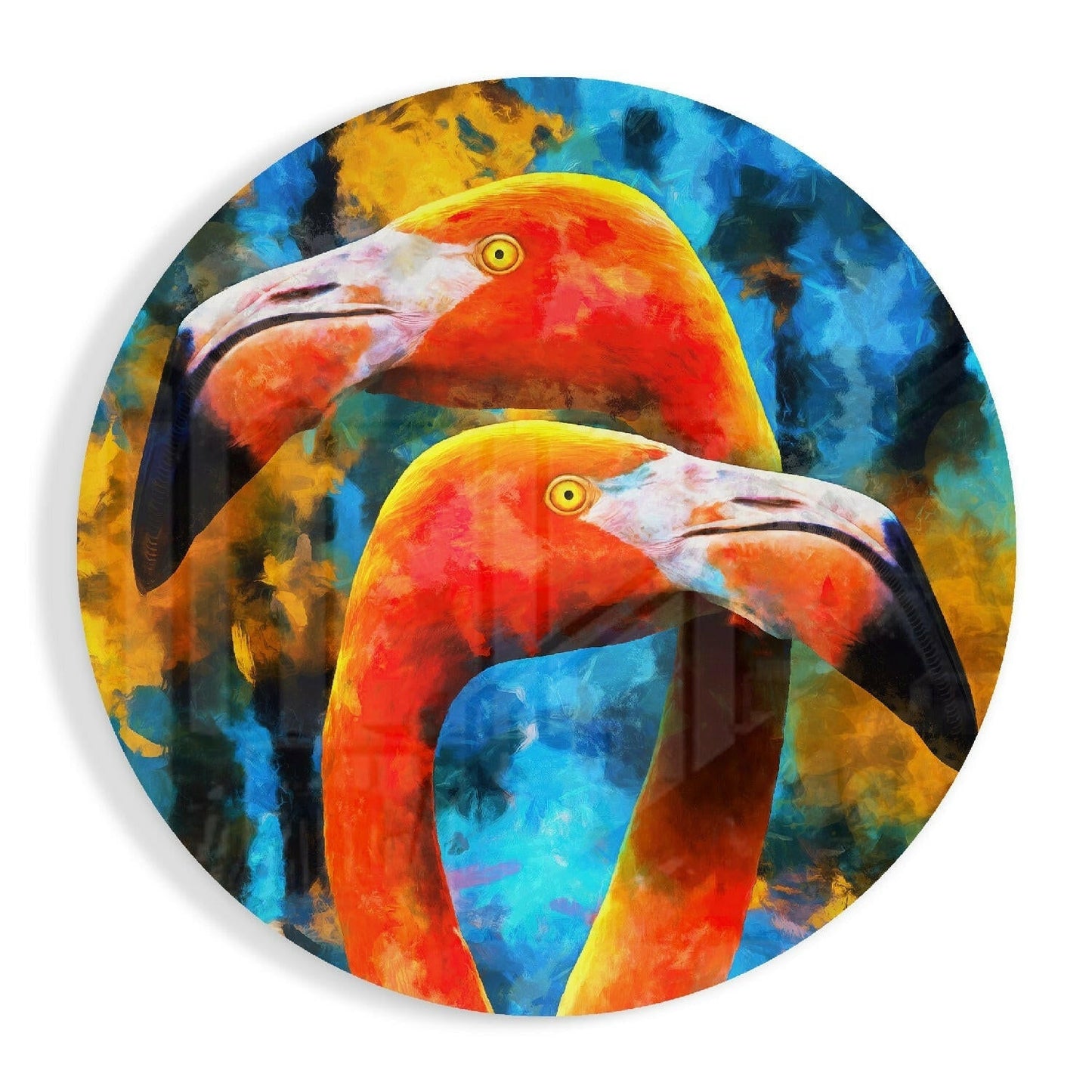 Twin orange flamingos glass wall art