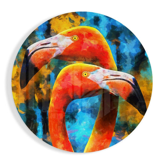 Twin orange flamingos glass wall art