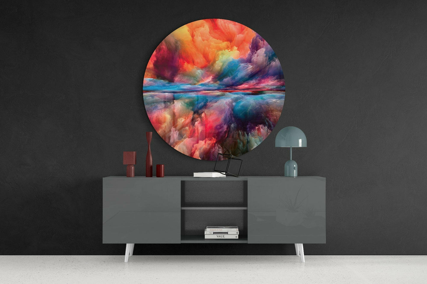 Orange Blue Cloud Round Glass Wall Art