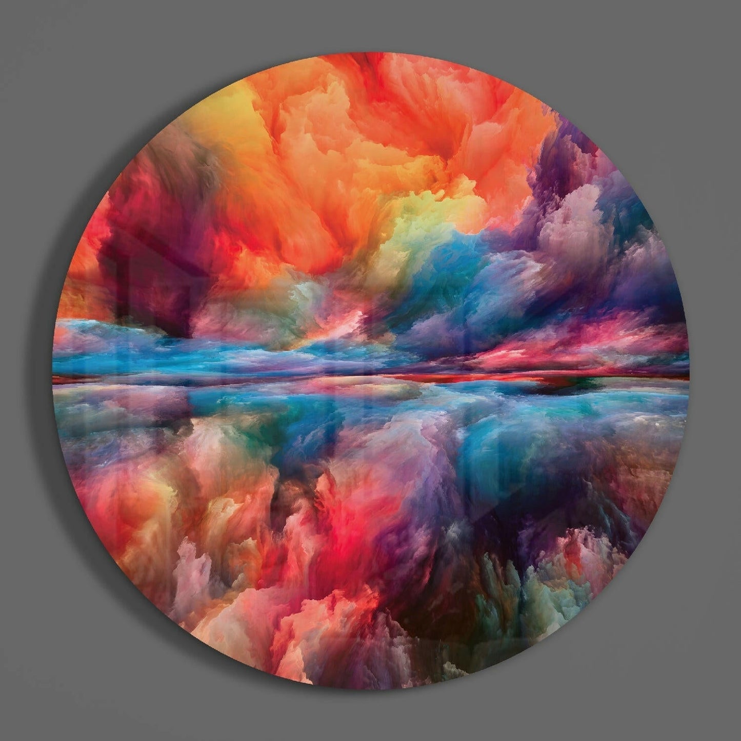Orange Blue Cloud Round Glass Wall Art