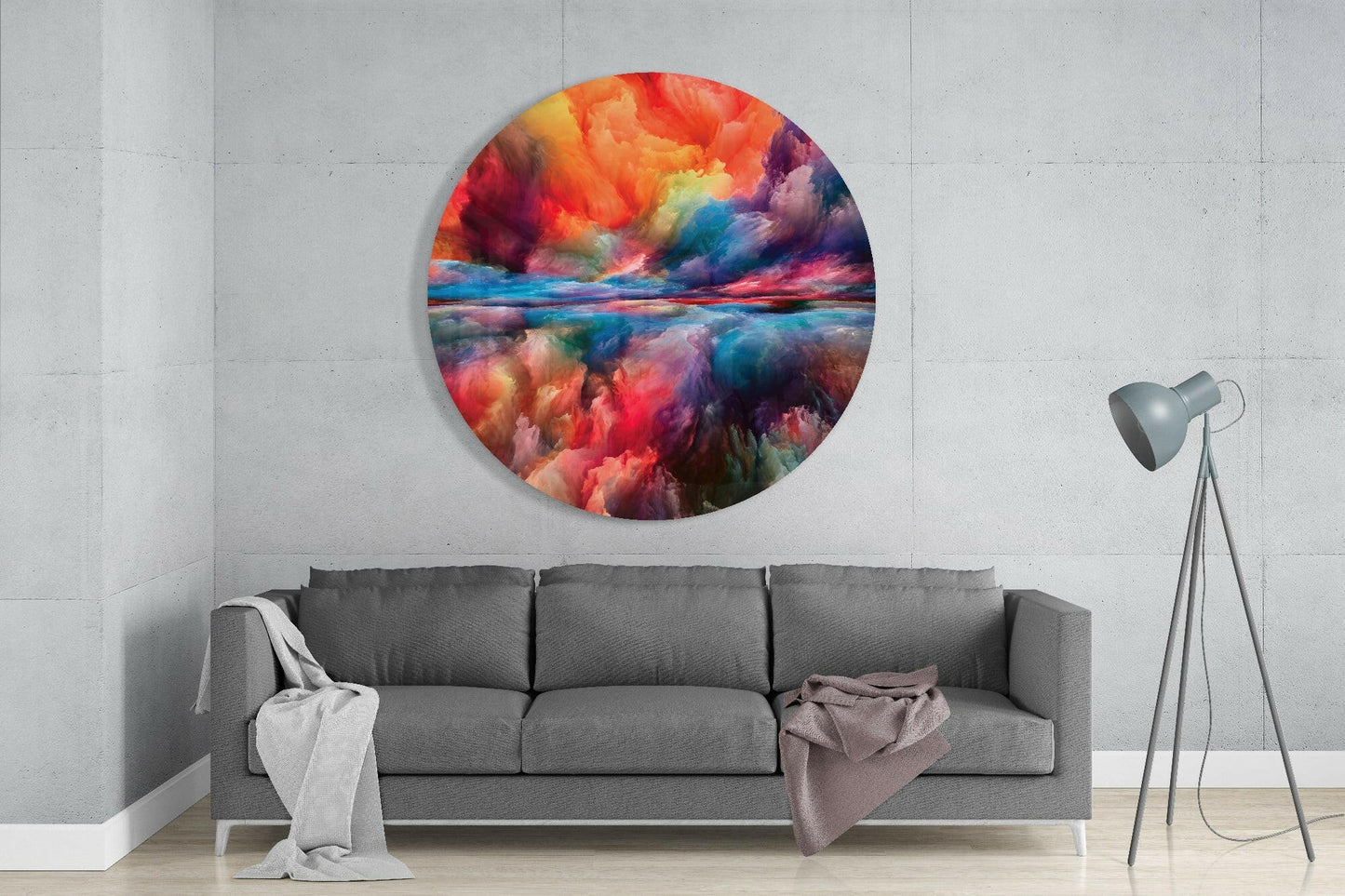 Orange Blue Cloud Round Glass Wall Art