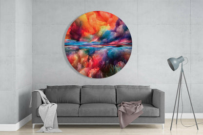 Orange Blue Cloud Round Glass Wall Art