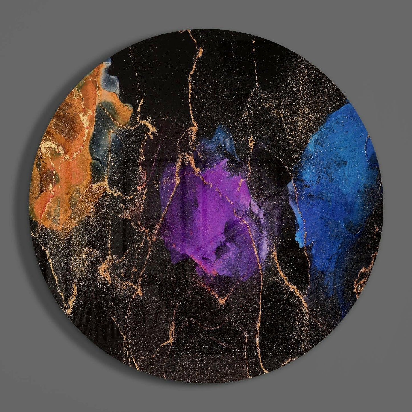 Purple Blue Gold Ink Abstract Glass Wall Art