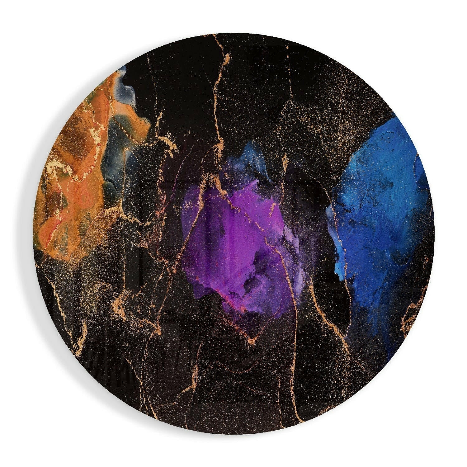 Purple blue gold ink abstract glass wall art