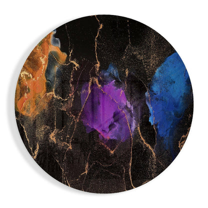 Purple blue gold ink abstract glass wall art