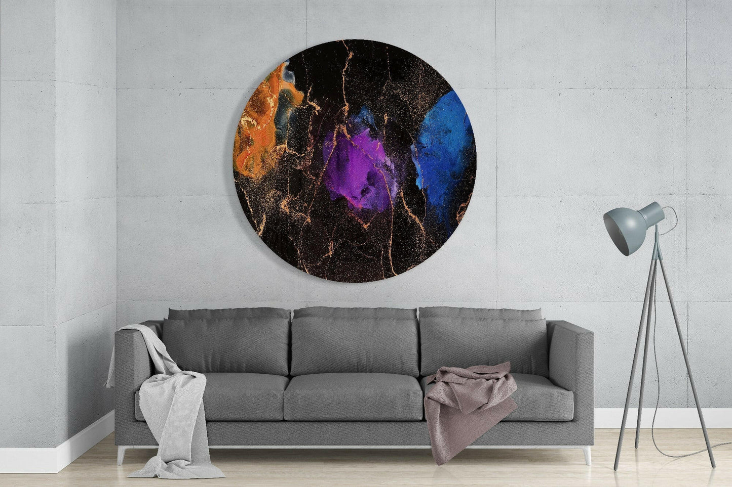 Purple Blue Gold Ink Abstract Glass Wall Art