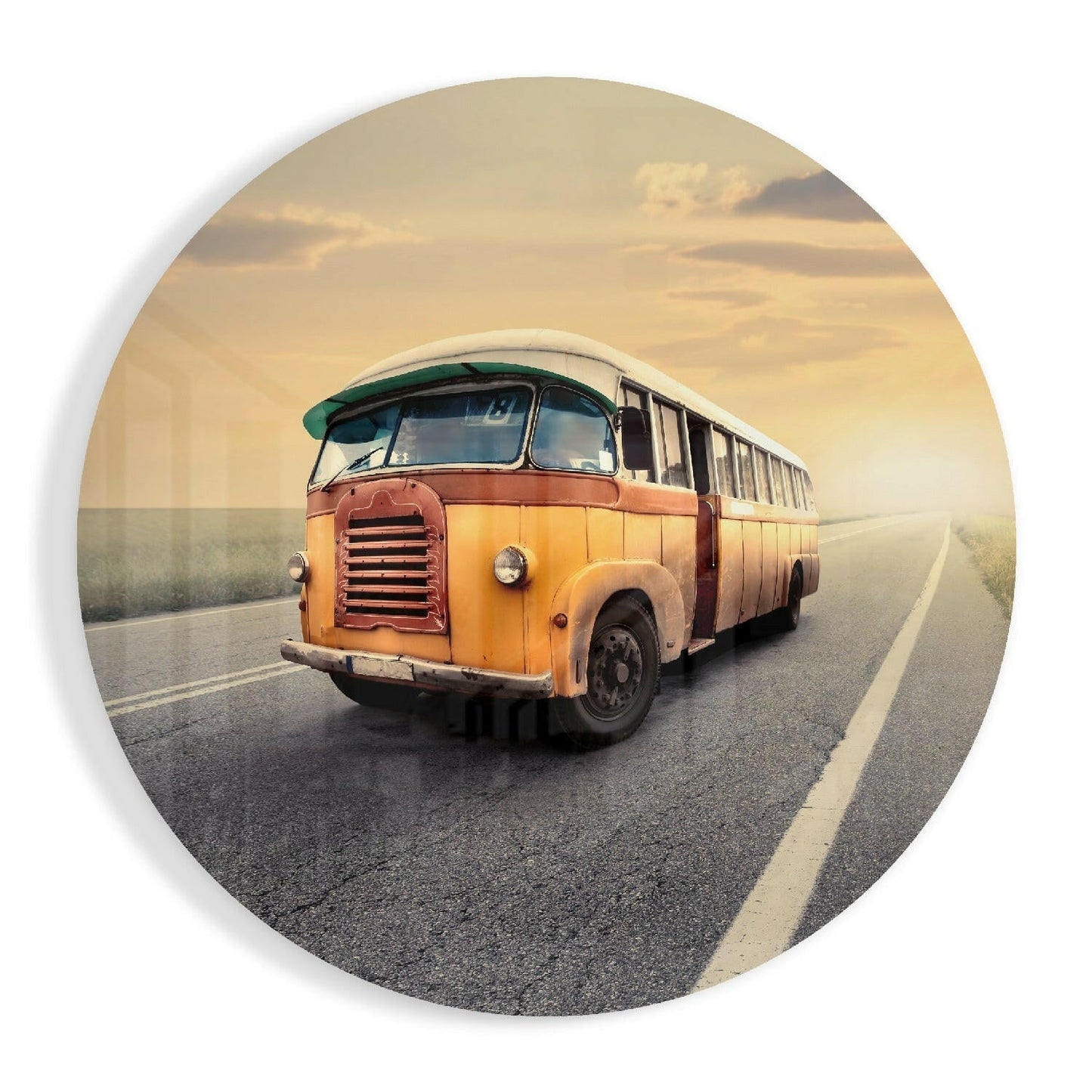 Caravan Glass Wall Art - vintage bus scene