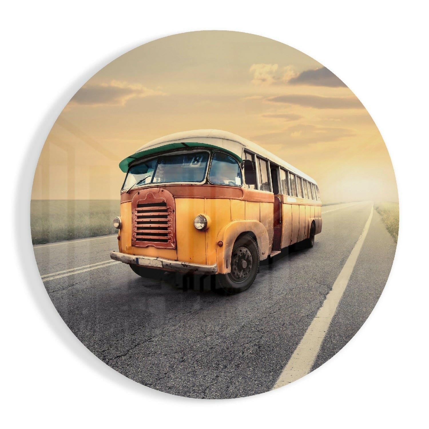 Caravan Glass Wall Art - vintage bus scene