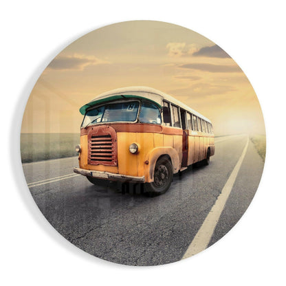 Caravan Glass Wall Art - vintage bus scene