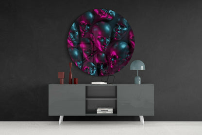 Neon Pink Teal Mannequin Heads Glass Wall Art