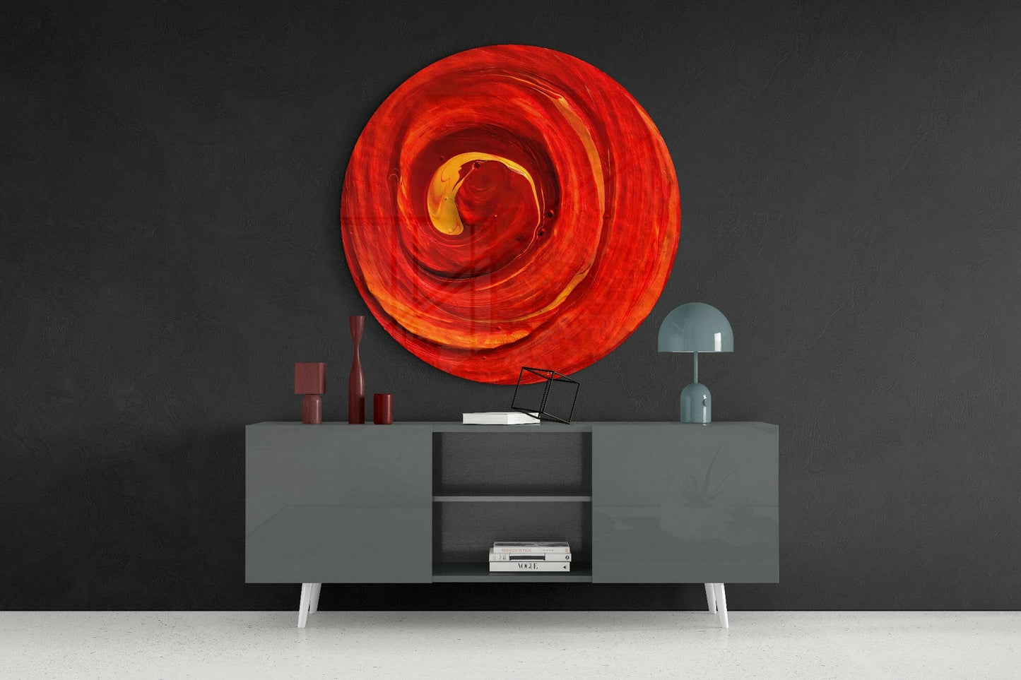 Red Cycle Abstract Glass Wall Art