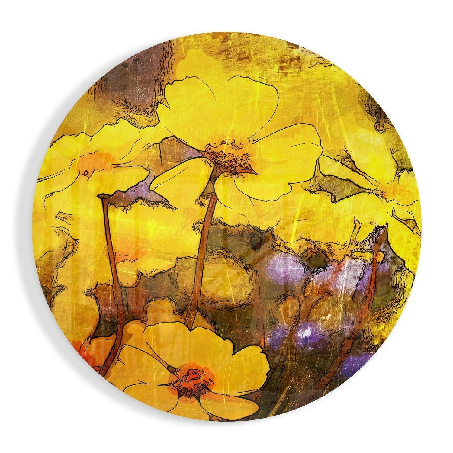 Yellow flowers glass wall art floral decor