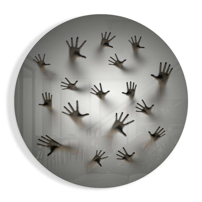 Ghost Hands Behind Screen glass wall art in high-gloss tempered glass