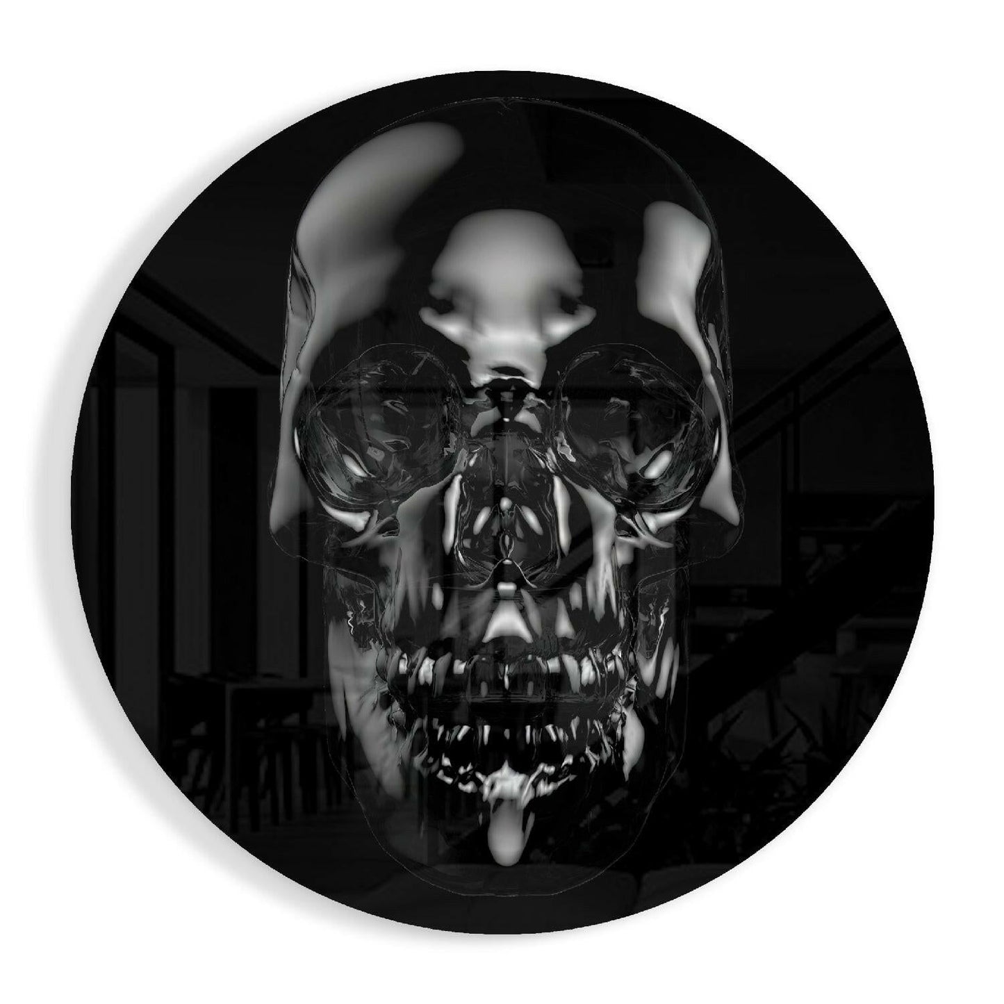 Black obsidian reflective skull glass wall art