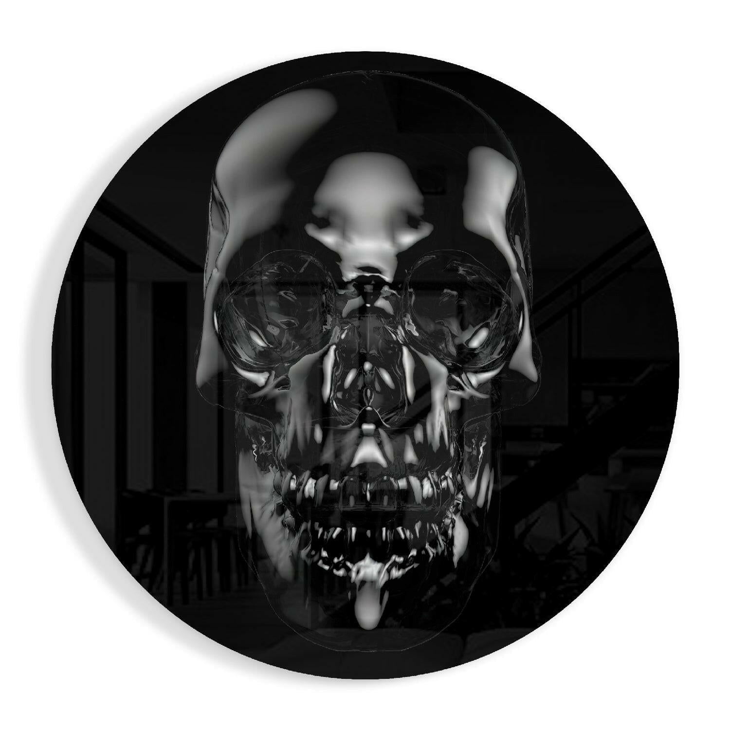 Black obsidian reflective skull glass wall art