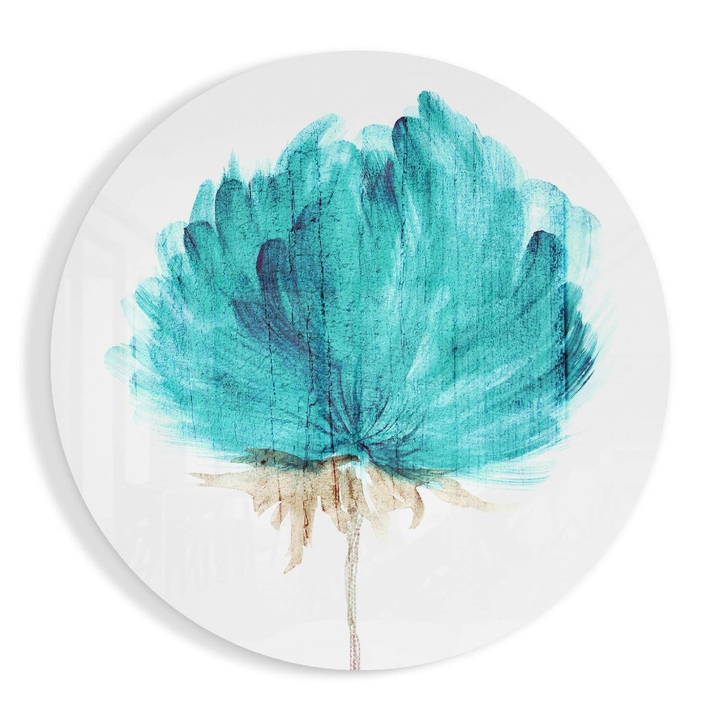 Teal watercolor bloom flower glass wall art