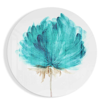 Teal watercolor bloom flower glass wall art