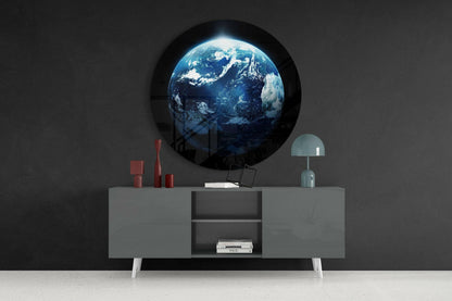 Circular World Map Glass Wall Art