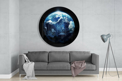 Circular World Map Glass Wall Art