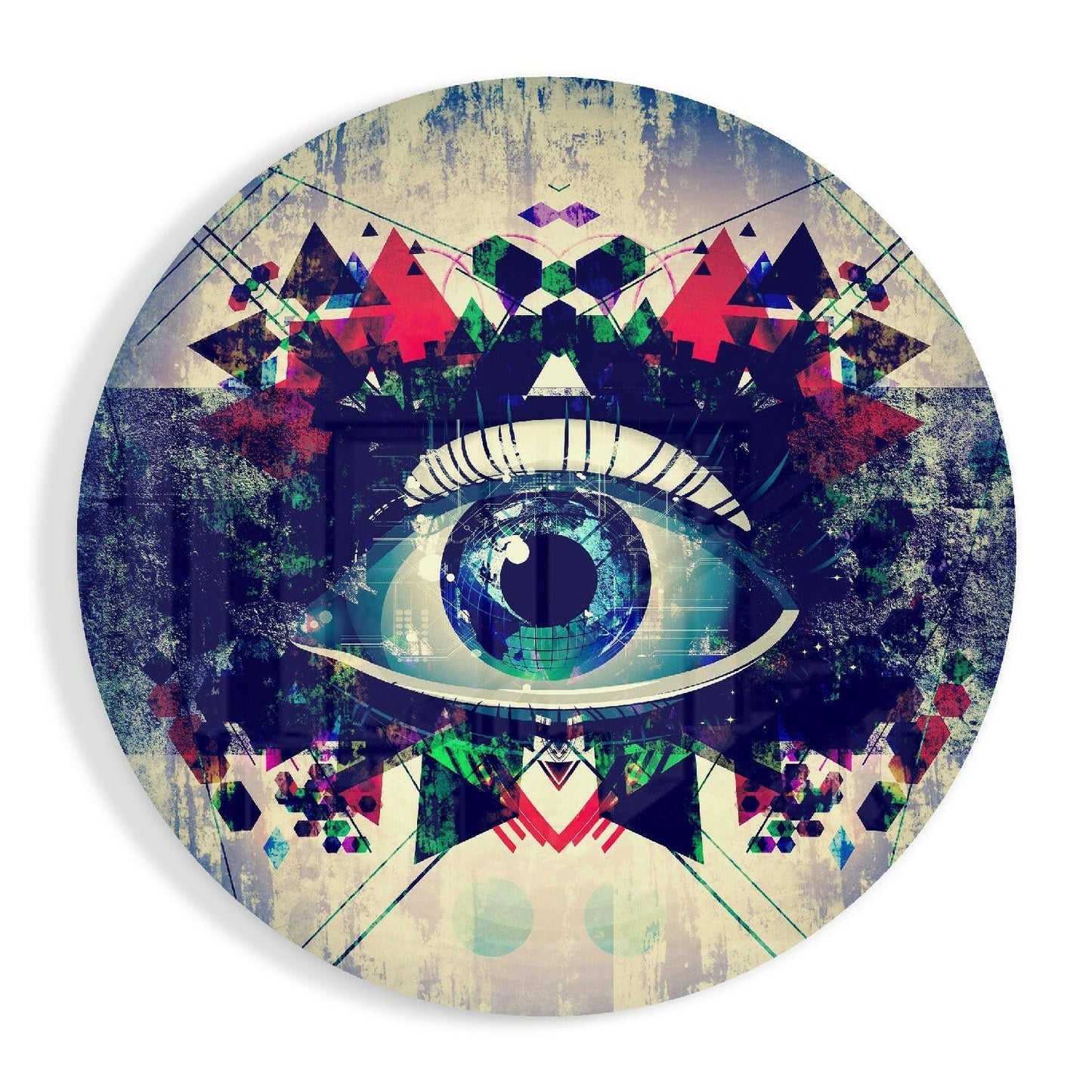 Blue Evil Eye mosaic glass wall art print in high-gloss tempered glass