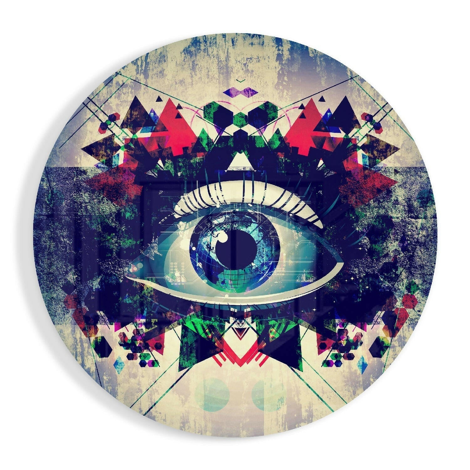 Blue Evil Eye mosaic glass wall art print in high-gloss tempered glass