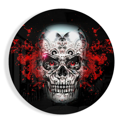 Crimson sugar skull glass wall art