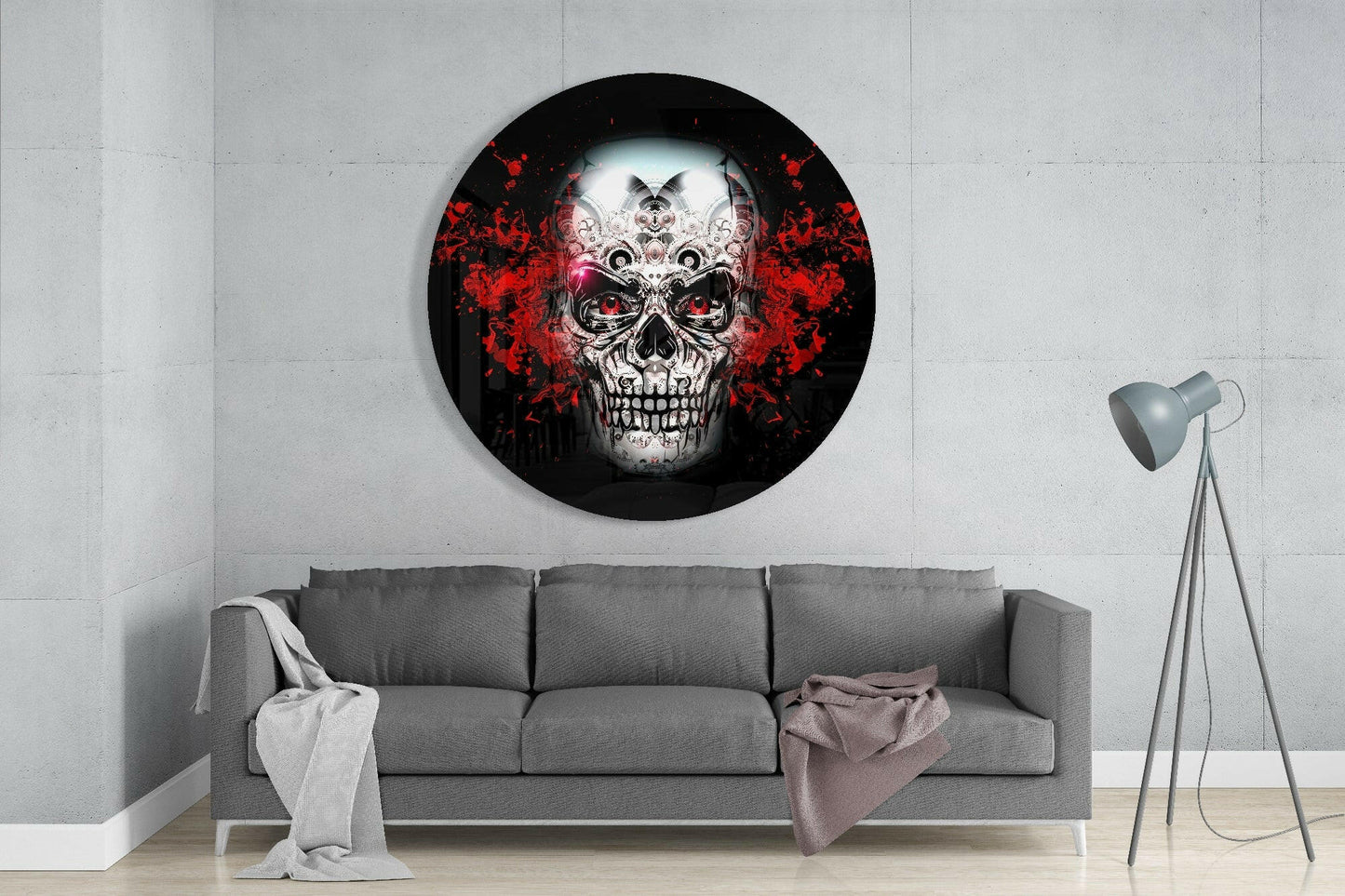 Crimson Sugar Skull Glass Wall Art