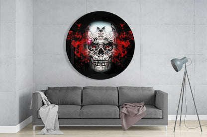 Crimson Sugar Skull Glass Wall Art