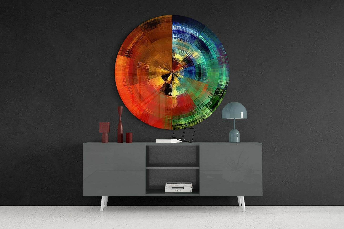 Spectrum Fan Pixel Wheel Glass Wall Art