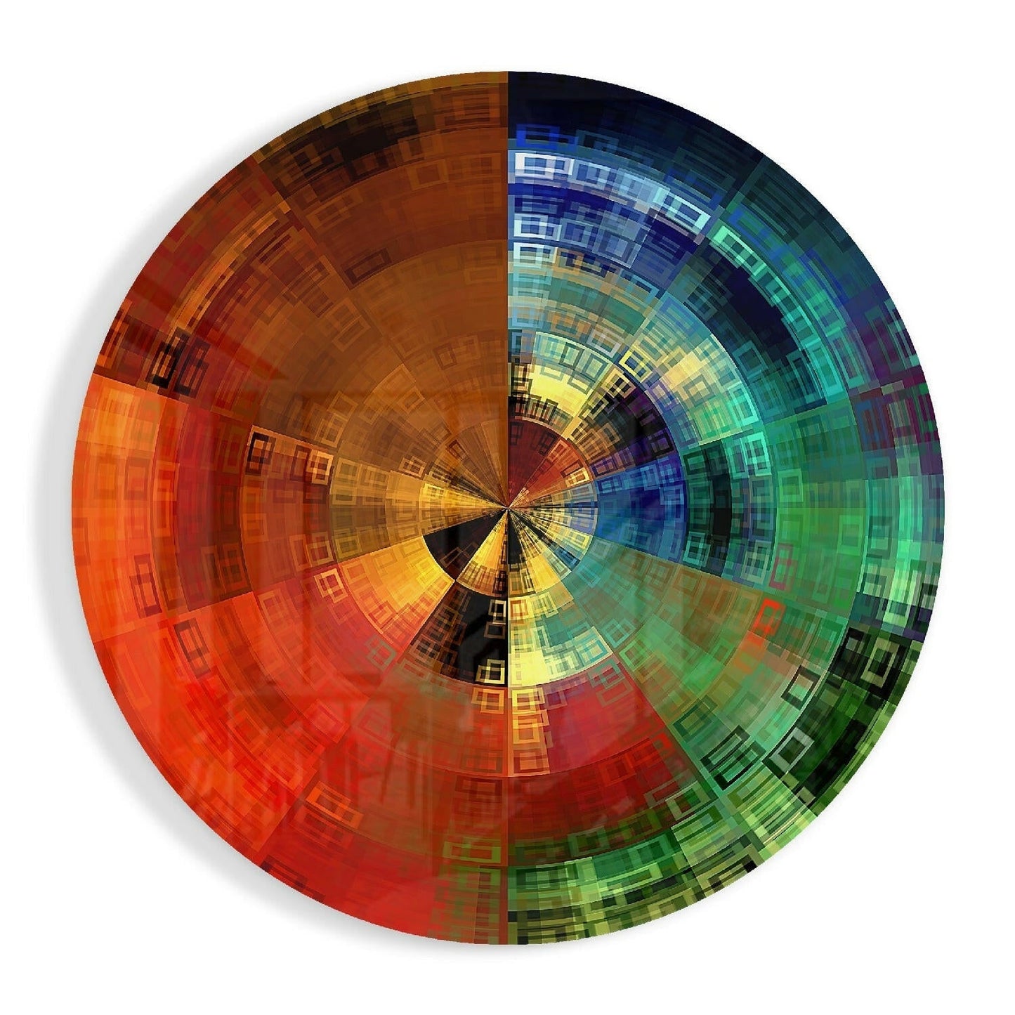Spectrum Fan Pixel Wheel glass wall art print in high-gloss tempered glass