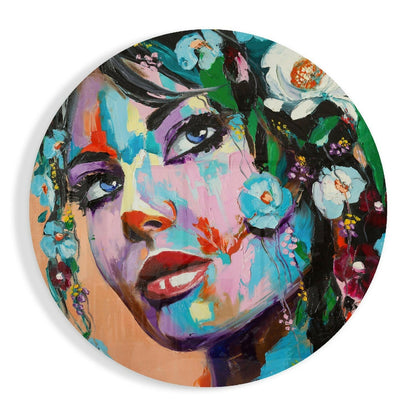 Blue-Eyed Woman in Floral Crown Glass Wall Art