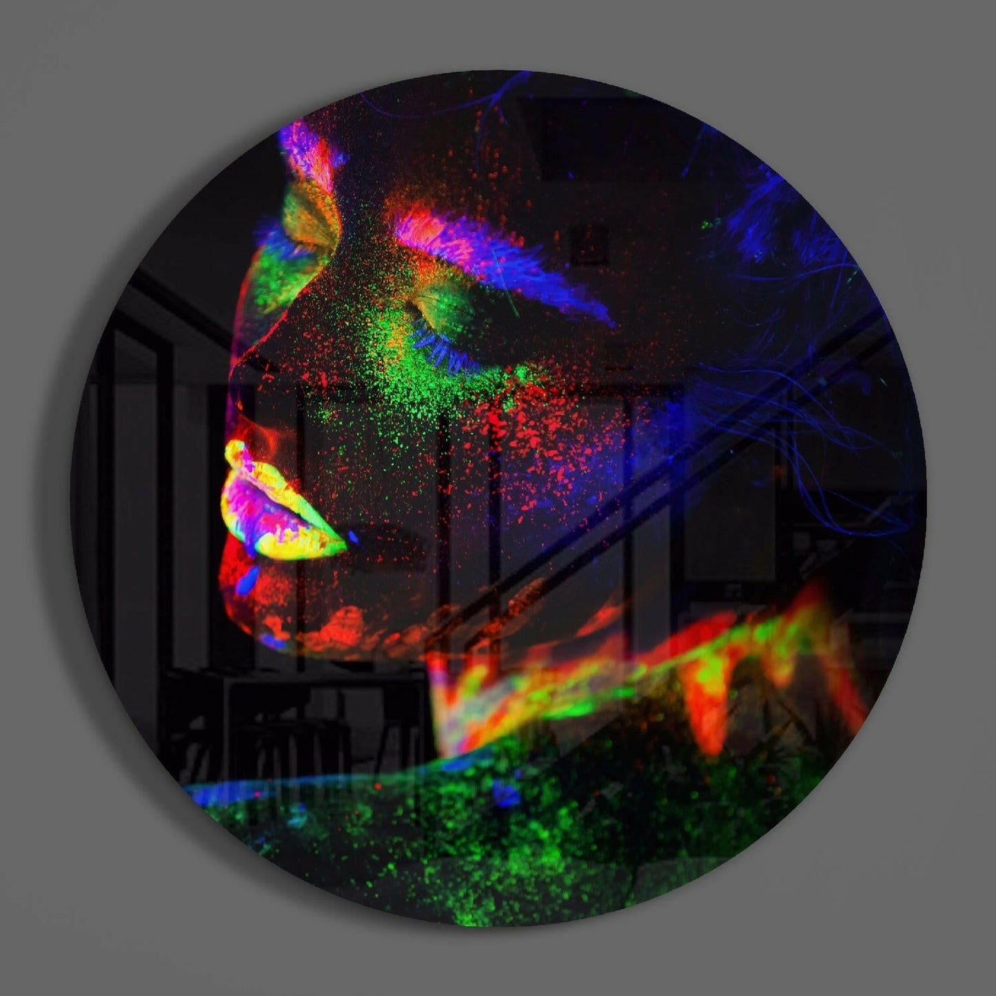 Neon Powder Burst Profile Glass Wall Art