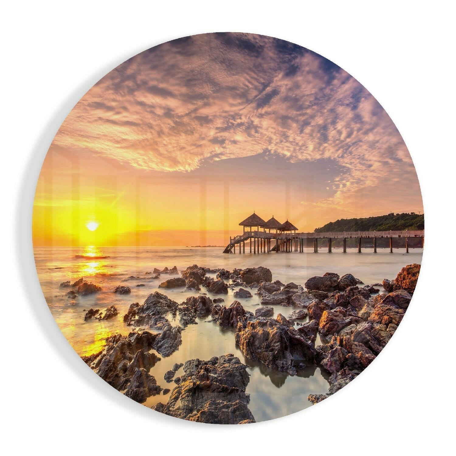 Sunrise glass wall art, warm sky gradient design
