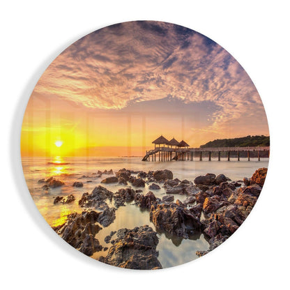 Sunrise glass wall art, warm sky gradient design