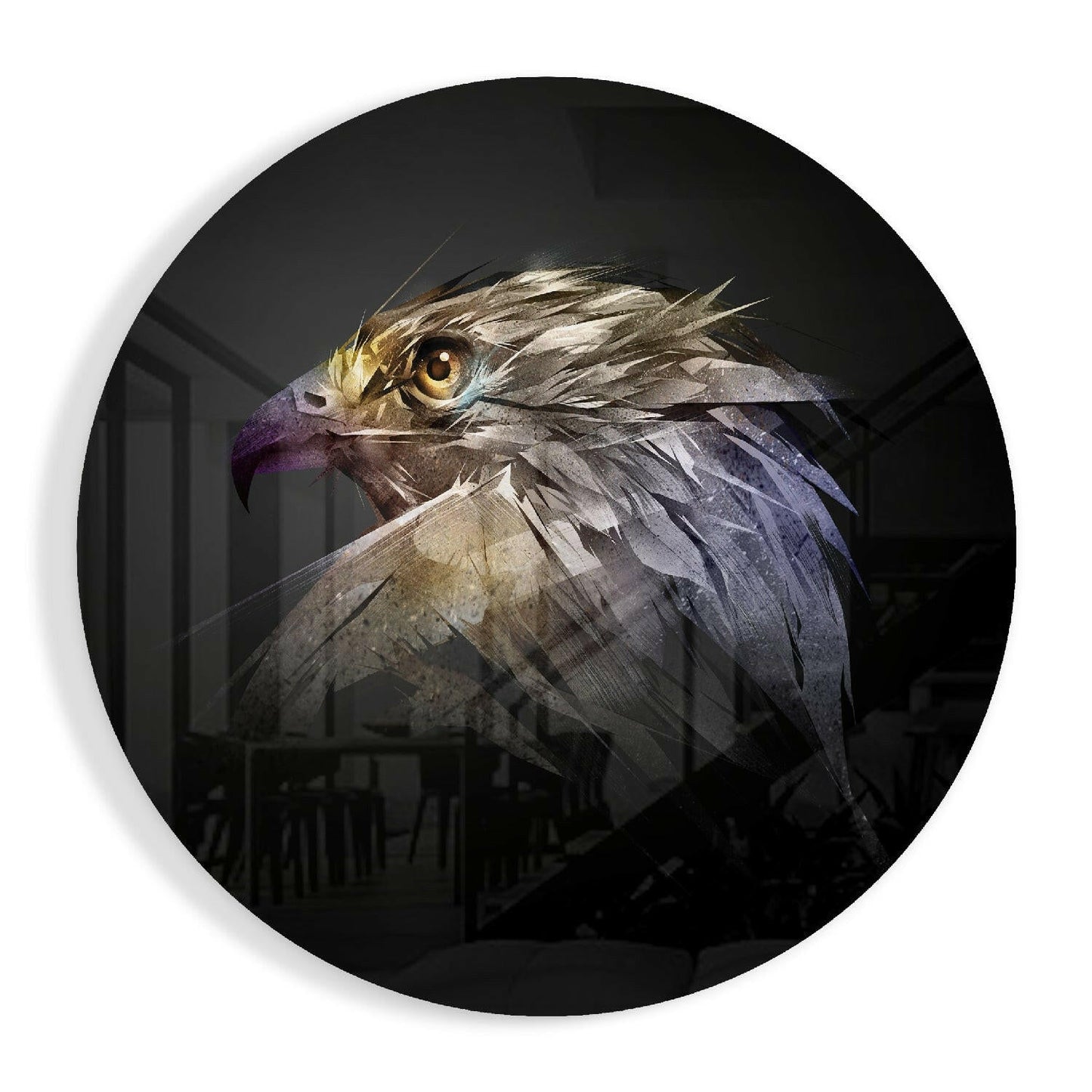 Charcoal round shattered falcon glass wall art