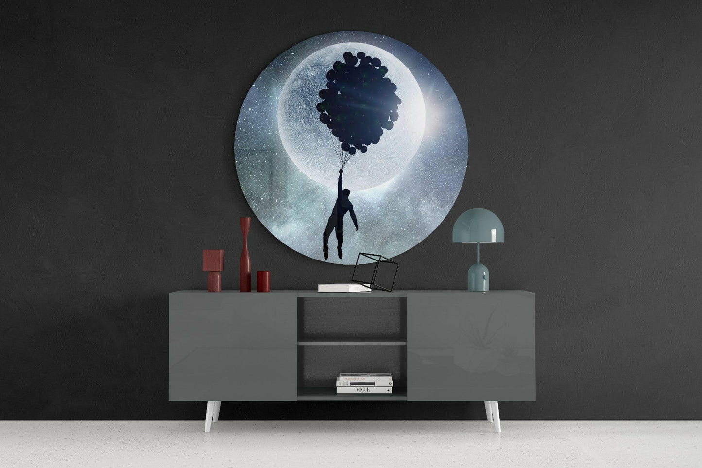 Moon Balloon Cluster Flight Glass Wall Art