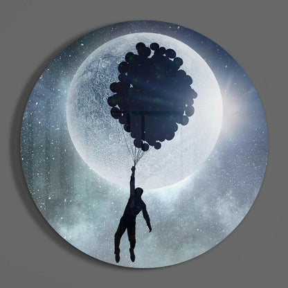 Moon Balloon Cluster Flight Glass Wall Art