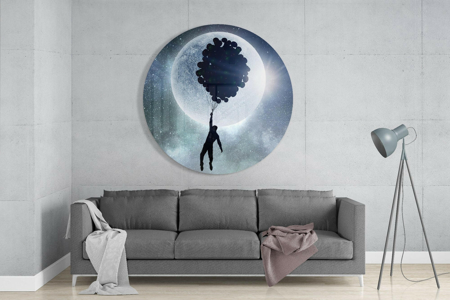 Moon Balloon Cluster Flight Glass Wall Art