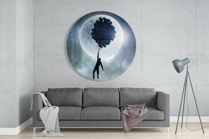 Moon Balloon Cluster Flight Glass Wall Art