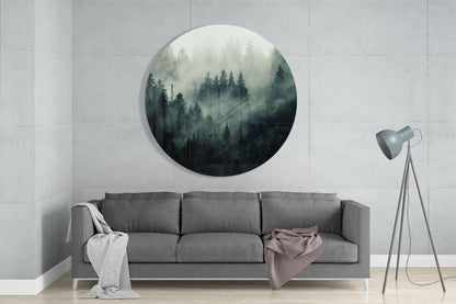 Misty Evergreen Forest Glass Wall Art