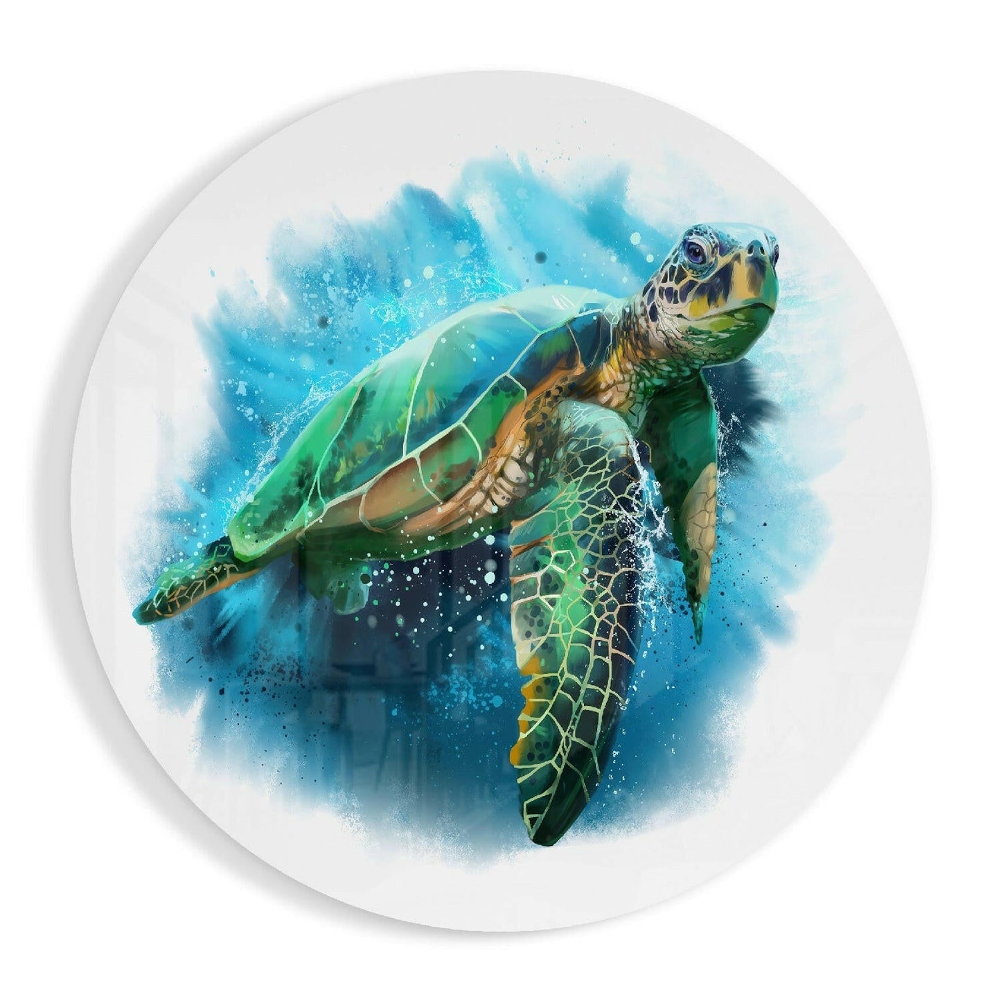 Sea Turtle Glass Wall Art - loggerhead turtle in blue water