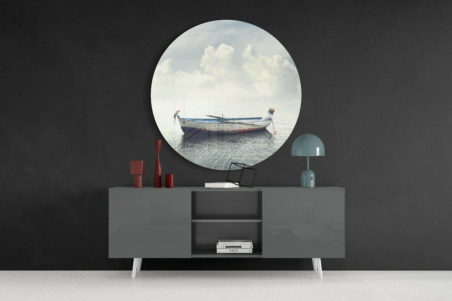 Dreamy Sea Boat Scene Glass Wall Art