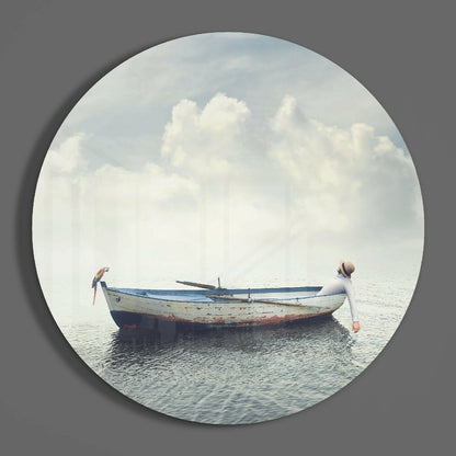 Dreamy Sea Boat Scene Glass Wall Art