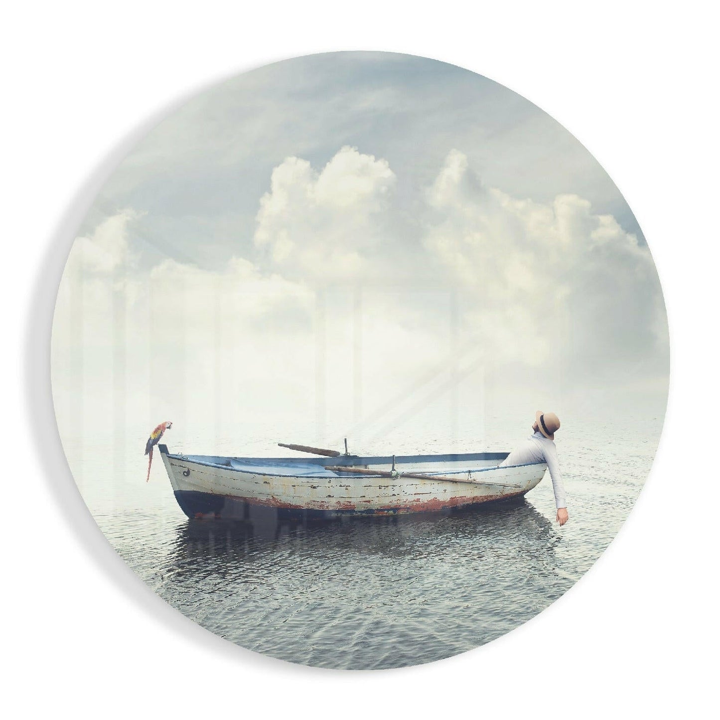 Dreamy Sea Boat Scene Glass Wall Art