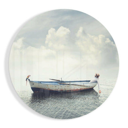 Dreamy Sea Boat Scene Glass Wall Art