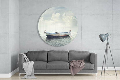 Dreamy Sea Boat Scene Glass Wall Art
