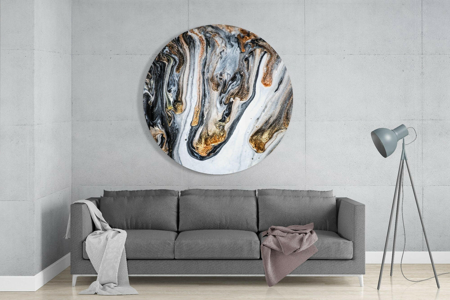 Gold Drip Black Marble Glass Wall Art
